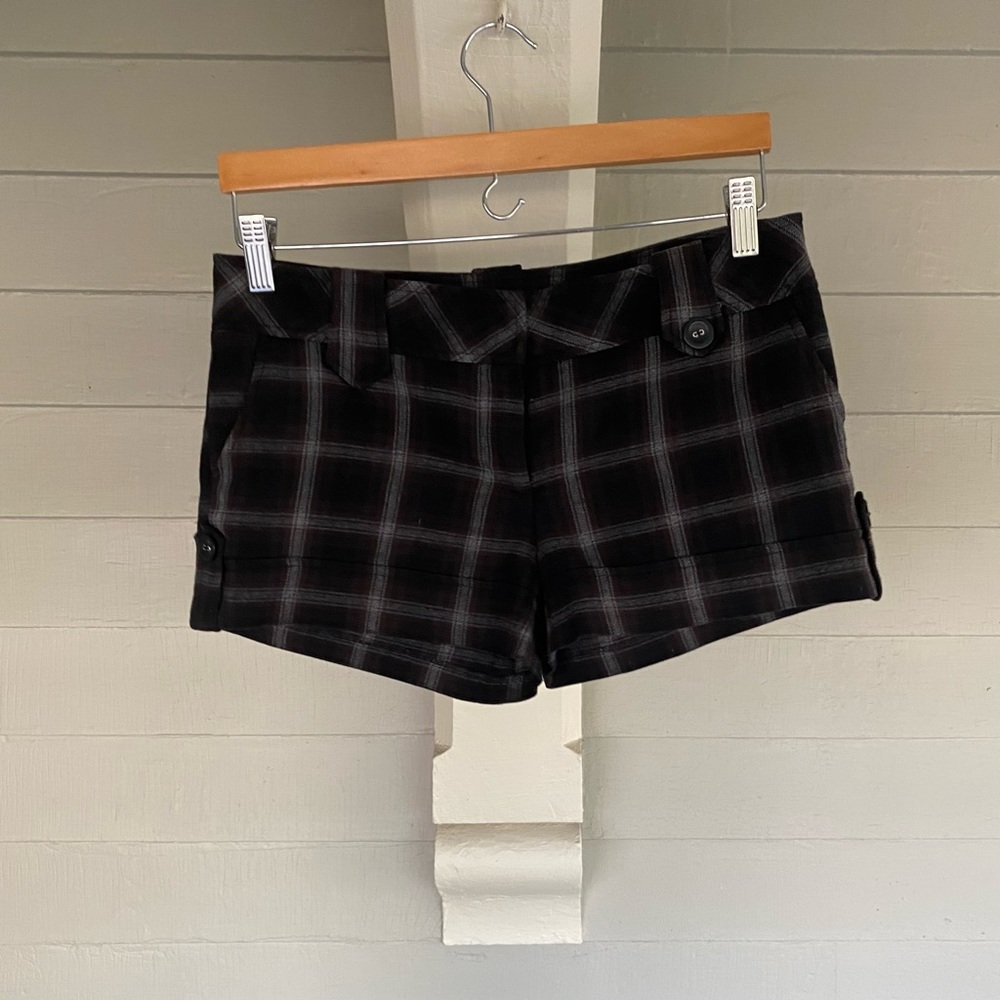 Black plaid flannel shorts